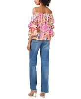 Vince Camuto Women's Printed Off-The-Shoulder Bubble-Sleeve Top