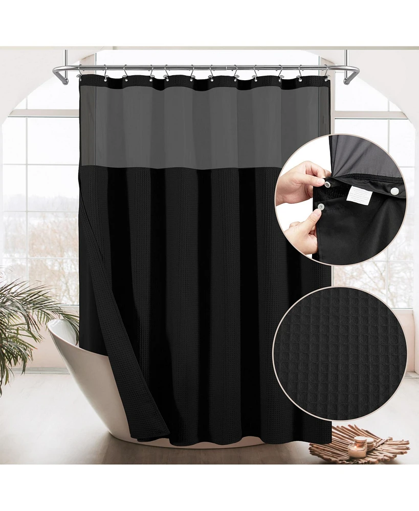 Awesome Home Cotton Blend Soft Waffle Weave Shower Curtain with Snap Liner