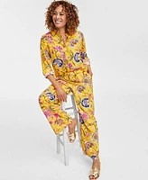 Jm Collection Womens Linen Blend Printed Shirt Pants Exclusively At Macys