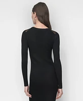 Dkny Women's Mesh Neckline Sweater Dress