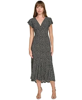 Tommy Hilfiger Women's Printed Flutter-Sleeve Fit & Flare Dress