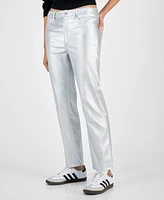 Madden Girl Juniors' Metallic Coated Straight-Leg Pants