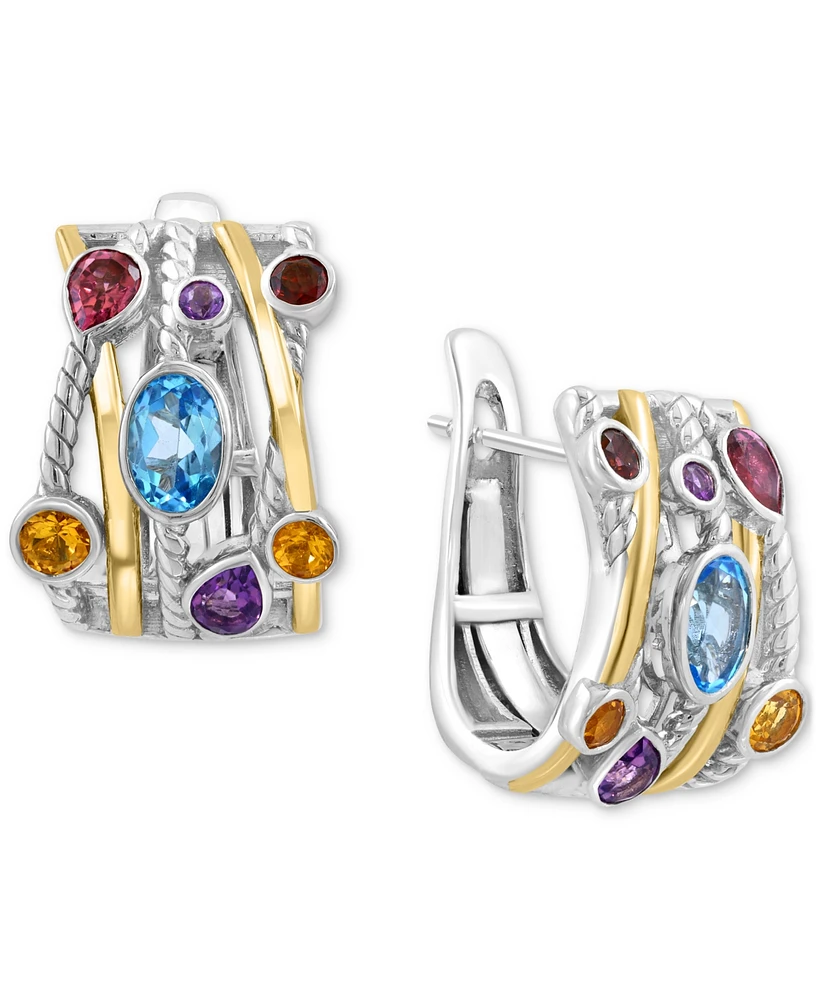 Effy Multi-Gemstone Mixed Cut Small Huggie Hoop Earrings (2-1/2 ct. t.w.) in Sterling Silver & 14k Gold-Plated Sterling Silver