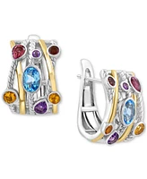 Effy Multi-Gemstone Mixed Cut Small Huggie Hoop Earrings (2-1/2 ct. t.w.) in Sterling Silver & 14k Gold-Plated Sterling Silver