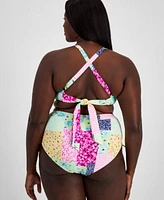 Salt Cove Plus Size Over The Shoulder Patchwork Bikini Top Bikini Bottoms