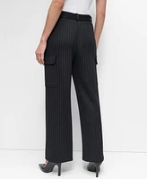 Dkny Women's Pinstripe Tie-Waist Wide-Leg Cargo Pants