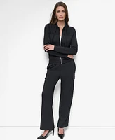 Dkny Women's Pinstripe Zip-Front Stand-Collar Jacket