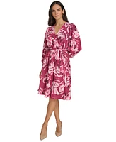 Calvin Klein Women's Printed Faux-Wrap A-Line Dress