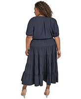 Calvin Klein Plus Puff-Sleeve Tiered Maxi Dress