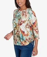 Alfred Dunner Women's Classic Earth Floral Crew Neck Top