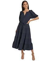 Calvin Klein Women's Split-Neck Short-Sleeve Tiered Dress