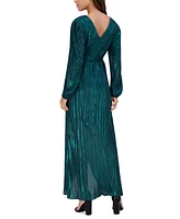 Siena Women's Metallic Pleated Faux-Wrap Maxi Dress