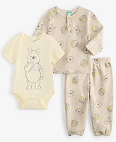 Disney Baby Boys Winnie-the-Pooh Bodysuit, Thermal Henley Top & Pants, 3 Piece Set