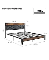 gaomon Full Bed Frame, Storage Headboard with Charging Station, Solid Metal Frame, Noise Free