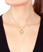 Effy Collection Cultured Freshwater Pearl (9.5MM) & Diamond Flower Pendant Necklace (1/6 ct. t.w.) in 14k Yellow Gold, 18"