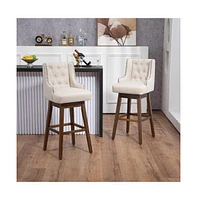 Maison Boucle Set of 2 360-Degree Swivel Bar Stools, Solid Wood Chairs, Linen Counter Height Stools for Kitchen-Maison