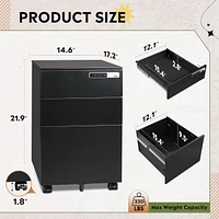 Devaise 3-Drawer Mobile File Cabinet with Smart Lock, Pre-Assembled Steel Pedestal Under Desk
