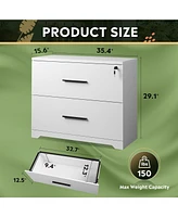 2-Drawer Wood Lateral File Cabinet with Lock for Home Office, White