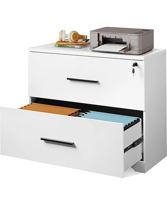 2-Drawer Wood Lateral File Cabinet with Lock for Home Office, White