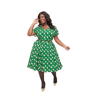 Unique Vintage Plus 1940s Tulip Sleeve Swing Dress