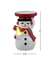 Mr. Christmas 6" Ceramic Lit Snowman Candle Holder and Flameless Candle