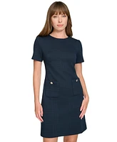 Tommy Hilfiger Women's Power-Grid Round-Neck Shift Dress