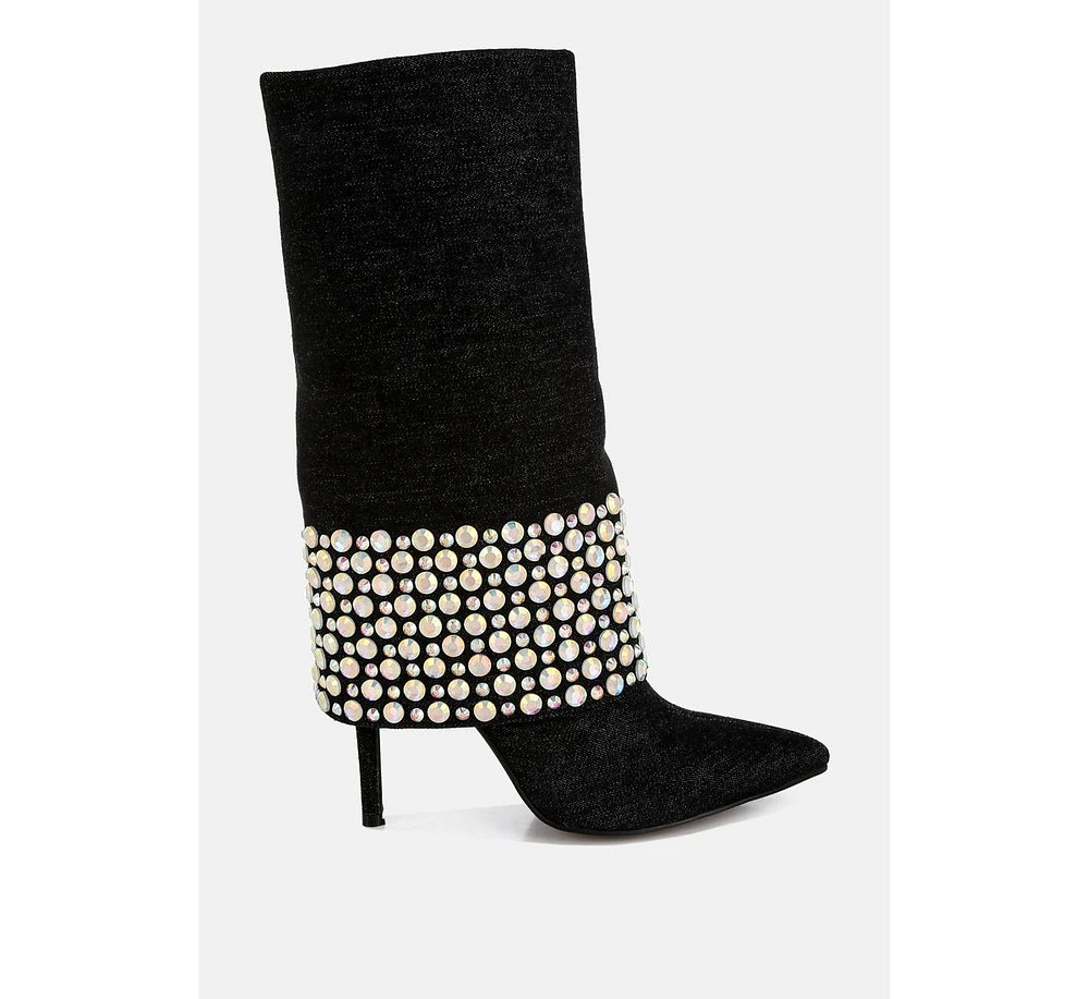 London Rag Mike Drop Diamante & Rhinestones Denim Boots