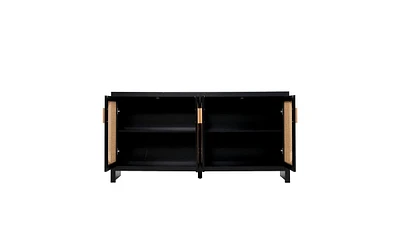 Slickblue Modern Tv Stand for 65-Inch Tv with Rattan Doors, Adjustable Shelves, and Metal Handles for Living Room