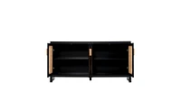 Slickblue Modern Tv Stand for 65-Inch Tv with Rattan Doors, Adjustable Shelves, and Metal Handles for Living Room