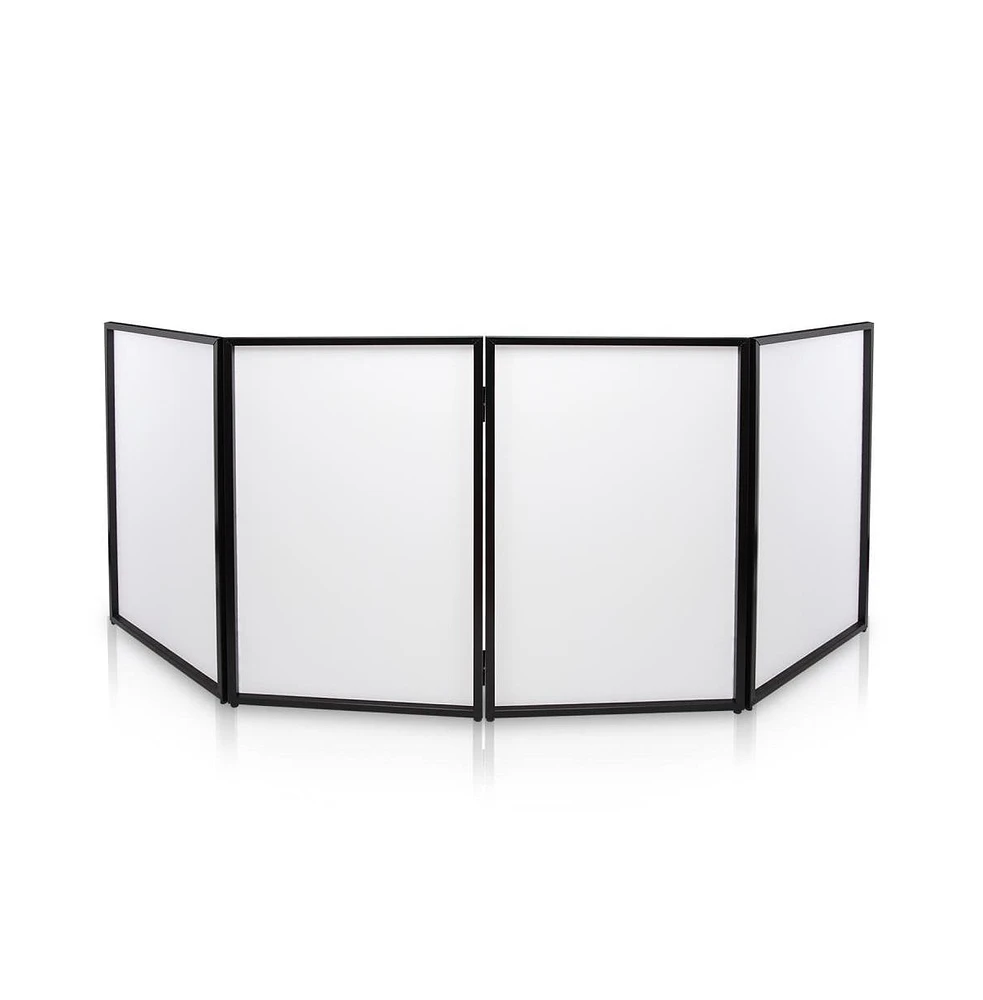 Pyle Dj Booth Facade Screen Cover Scrim Panel, Foldable 4-Panel Steel Frame with Lycra Fabric - White, PDJFAC10