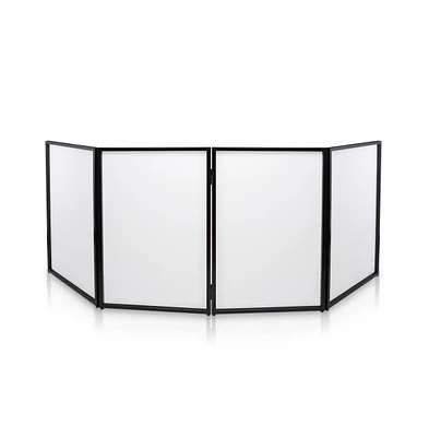 Pyle Dj Booth Facade Screen Cover Scrim Panel, Foldable 4-Panel Steel Frame with Lycra Fabric - White, PDJFAC10