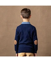 Hope & Henry Boys Organic Tipped Cardigan with Elbow Patches