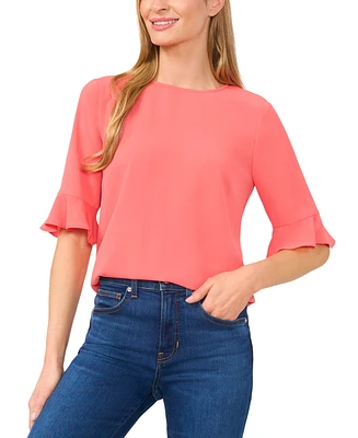 CeCe Women's Crewneck 3/4-Sleeve Ruffled Cuff Blouse