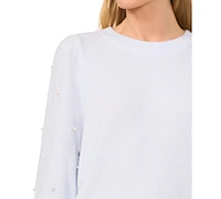 CeCe Women's Embellished-Sleeve Crewneck Sweater