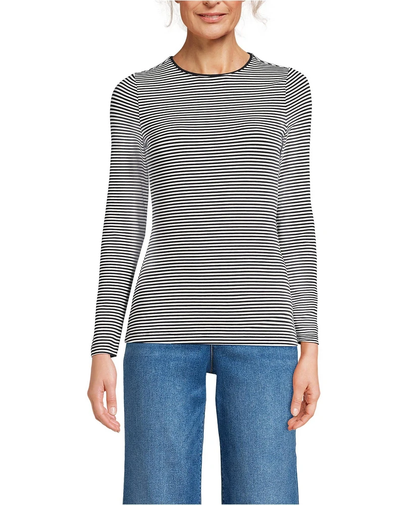 Lands' End Women's Lightweight Jersey Skimming Long Sleeve Crew Neck T-shirt