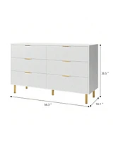 gaomon 6 Drawer Dresser For Bedroom, 56" Wide Wood Dresser Organizer With Metal Legs, Modern Chest Of Drawers For Bedroom, Hallway