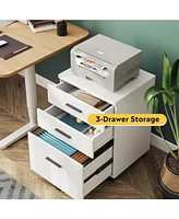 Devaise 3 Drawer File Cabinet for Home Office, Wood Under Desk Filing Cabinet, Rolling Printer Stand with Wheels, White