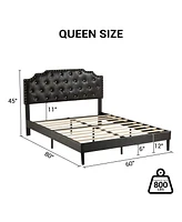 gaomon Queen Bed Frame, Metal Platform Bed Frame with Pu Leather Upholstered Headboard, Strong Slat Support, Easy Assembly