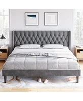 gaomon King Size Bed Frame with Headboard, Modern King Bed Frame, Deep Button Tufted Headboard with Wingback