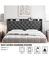 gaomon King Size Bed Frame with Upholstered Wingback Headboard