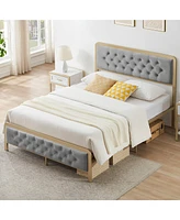 Gaomon Full Size Bed Frame, Velvet Upholstered Platform Bed with Button Tufted Headboard