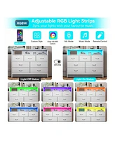 gaomon Dresser For Bedroom, Modern 7 Drawers Long Dresser With Charging Station And Led Lights Design