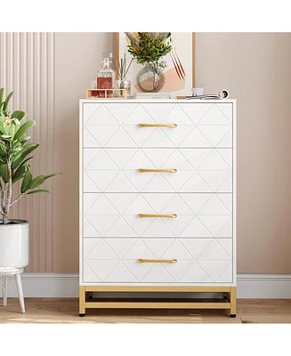 gaomon Dresser For Bedroom With 4 Drawers And Metal Handle,Chest Of Drawers, Sturdy Frame Modern Bedroom Furniture