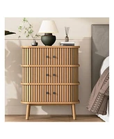 gaomon Fluted 3 Drawer Nightstand With Sliding Door, Mid Century Wooden 3 Drawer Dresser, Chest Of Storage Drawer, Side Table For Bedroom