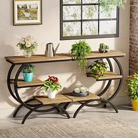Tribesigns 3-Tier Small Side Table with Storage Shelves,Wood C-Shaped End Table for Living Room Small Space