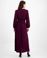 Connected Women's Surplice-Neck Faux-Wrap Long-Sleeve Dress