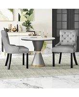 Gymax Upholstered Dining Chairs Set of 4 w/ Rubber Wood Legs Padded Seat Nailhead Trim