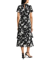 Maggy London Women's Floral Jacquard Tiered Fit & Flare Dress