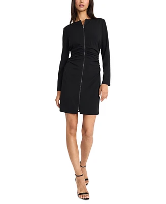 Donna Morgan Women's Long-Sleeve Zip-Front A-Line Dress