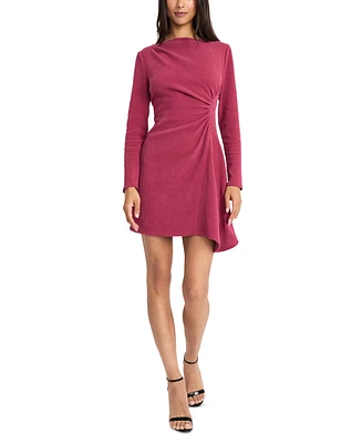 Donna Morgan Women's Ribbed Gathered Mini A-Line Dress